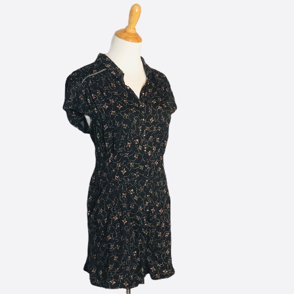 Free People Black Floral Button Front Romper m - Picture 2 of 8